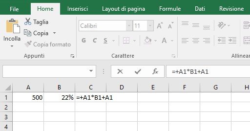 Aggiungere IVA su un importo con Excel