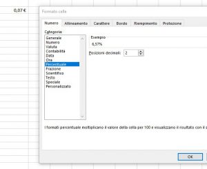 clic su Percentuale sul menù a discesa e poi clic su OK