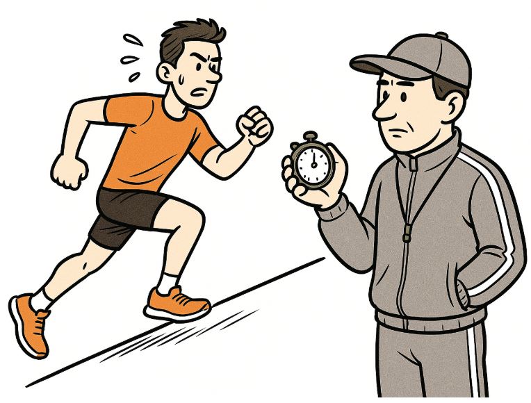 Runner che corre in salita con il coach che cronometra
